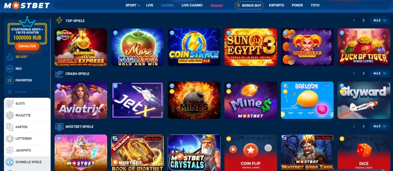 Spiele im MostBet Online-Casino