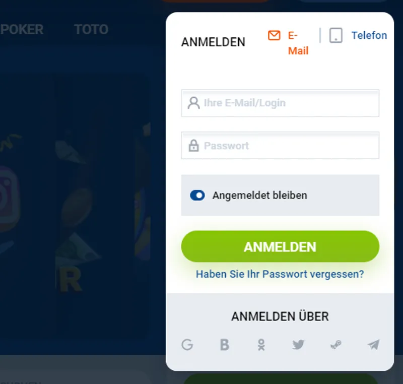 Melden Sie sich bei Ihrem Konto an, um Ihre Gewinne abzuheben.