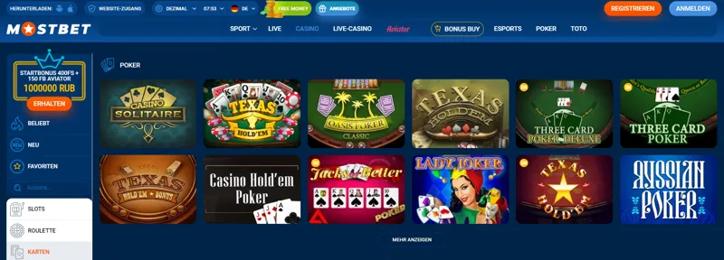 Die Pokervielfalt im MostBet Online Casino