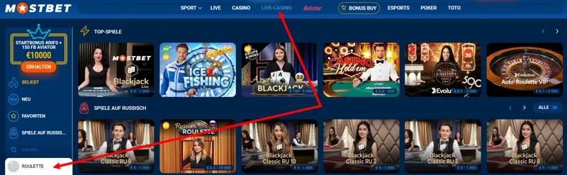 Roulette-Spieloptionen im MostBet Live-Casino