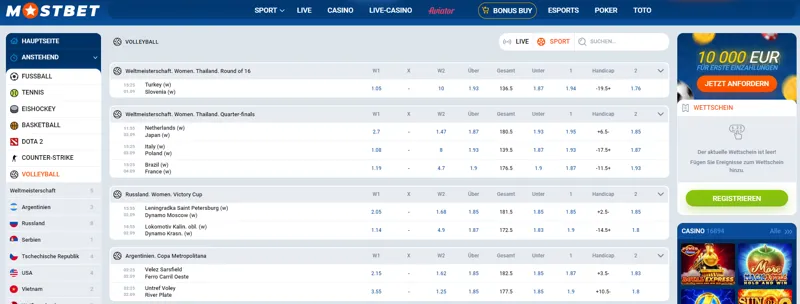 Volleyball-Wetten bei MostBet