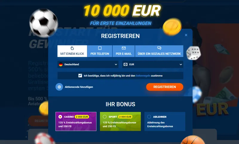 Formular zur Registrierung eines neuen Spielers aus Deutschland auf der MostBet-Website